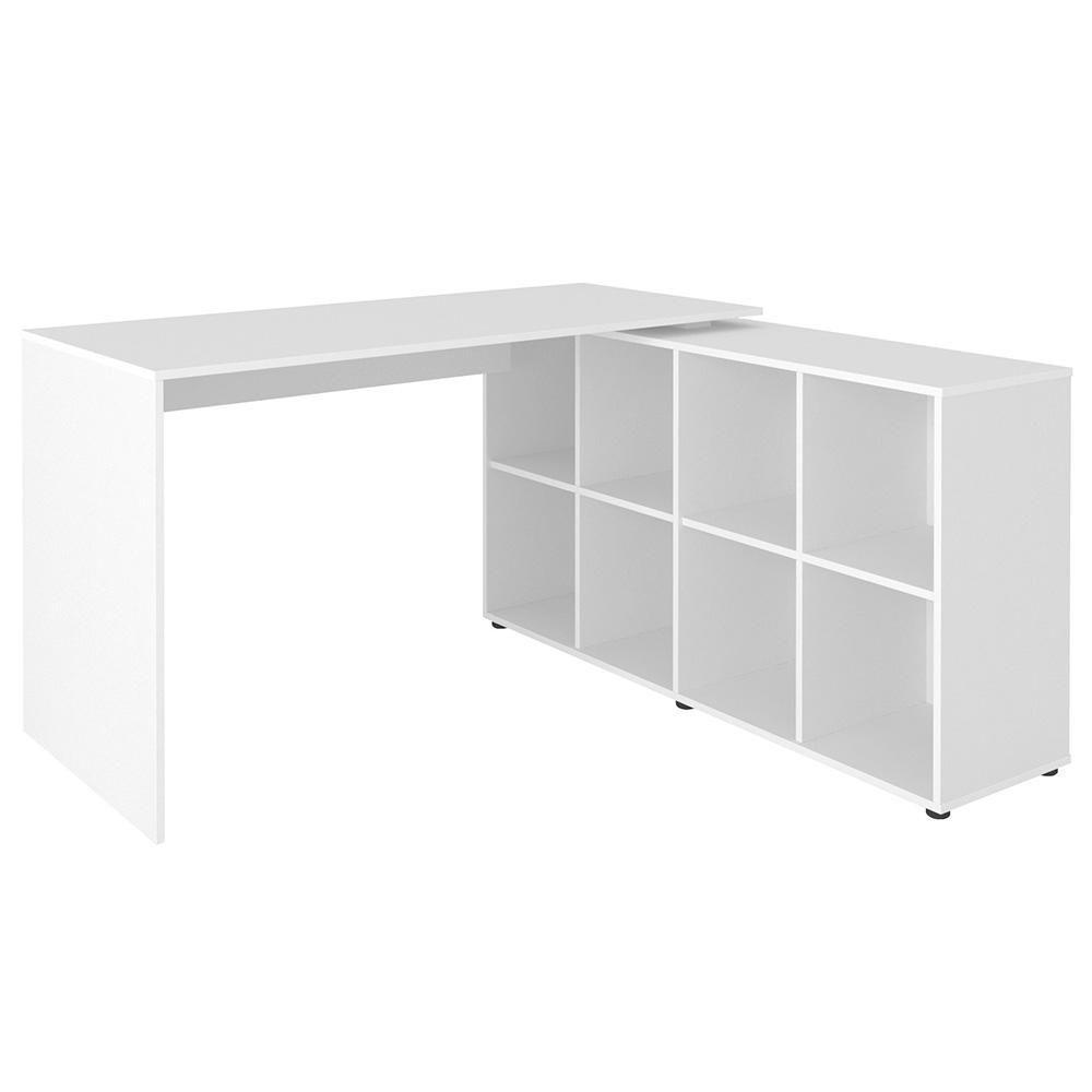 Mesa Escrivaninha Em L 140x130cm 8 Nichos Eron A06 Branco - Mpozenato - 1