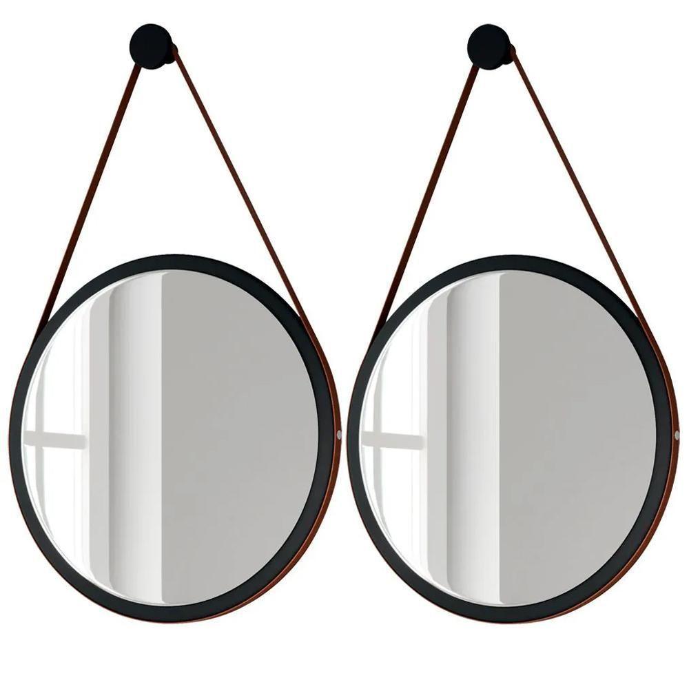 Kit 2 Espelhos Decorativos Redondos 54cm Com Alça Adnet Escandinavo H01 Preto - Mpozenato - 1