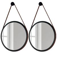 Kit 2 Espelhos Decorativos Redondos 54cm Com Alça Adnet Escandinavo H01 Preto - Mpozenato - 1