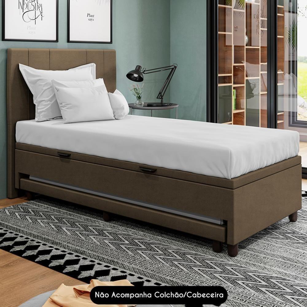 Bicama Box Baú Solteirão 96x188 Cm Samy S05 Veludo Marrom - Mpozenato - 2