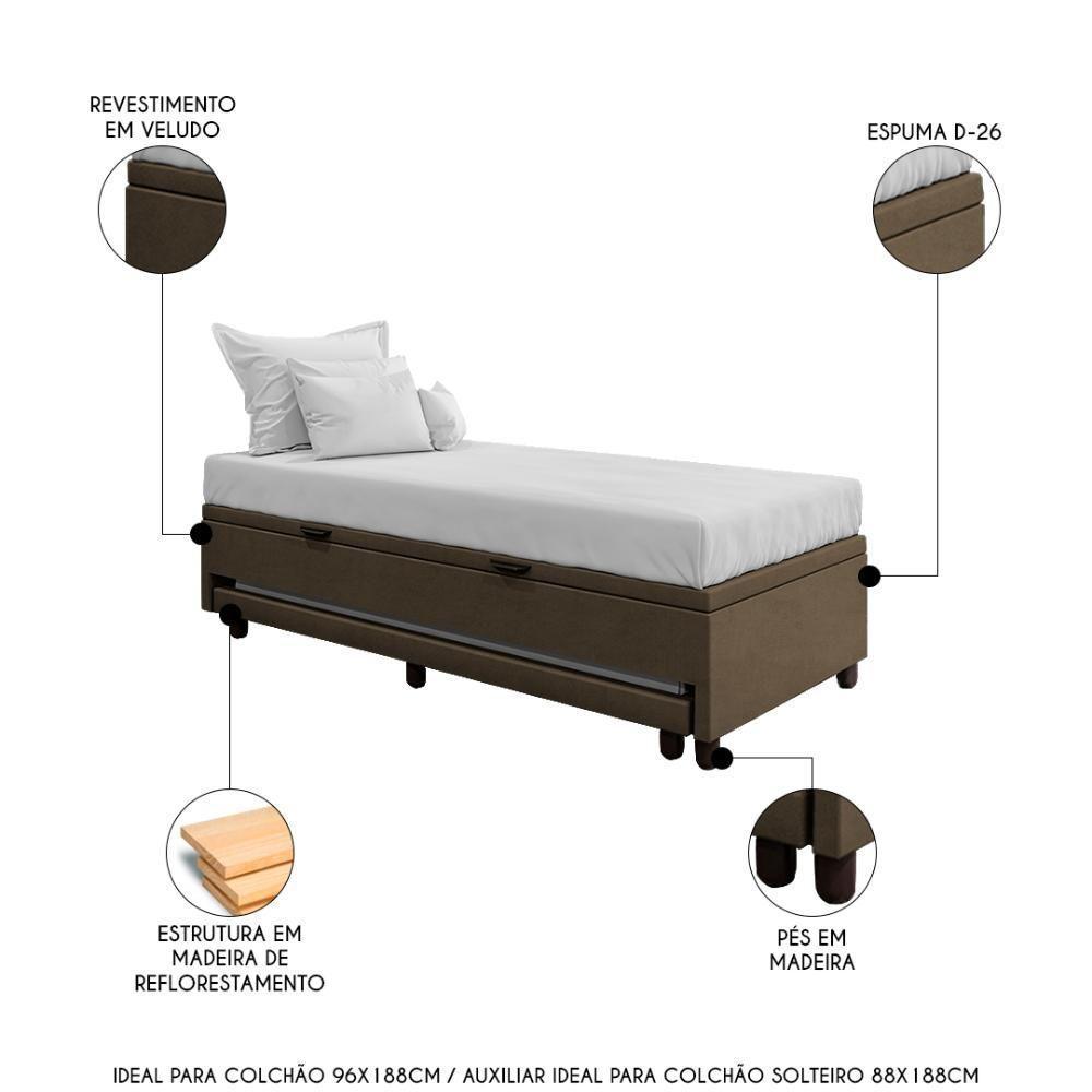 Bicama Box Baú Solteirão 96x188 Cm Samy S05 Veludo Marrom - Mpozenato - 3
