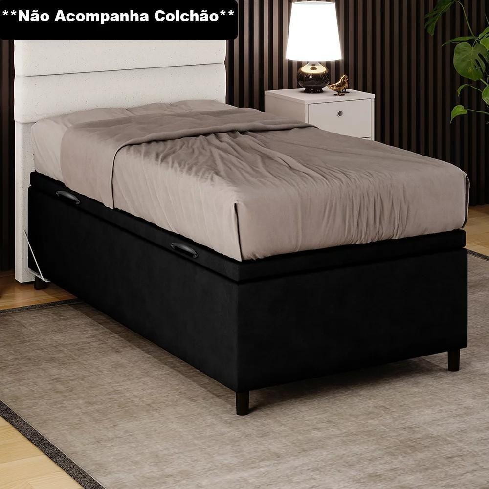 Base Para Cama Box Baú Solteiro 88x188cm Hit I02 Suede Preto - Mpozenato - 2