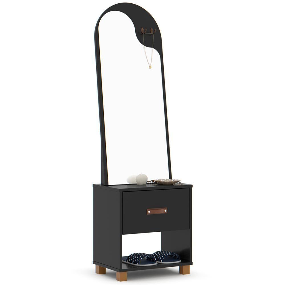 Toucador Penteadeira Com Espelho 1 Gaveta Organic Preto - Ej Móveis - 1