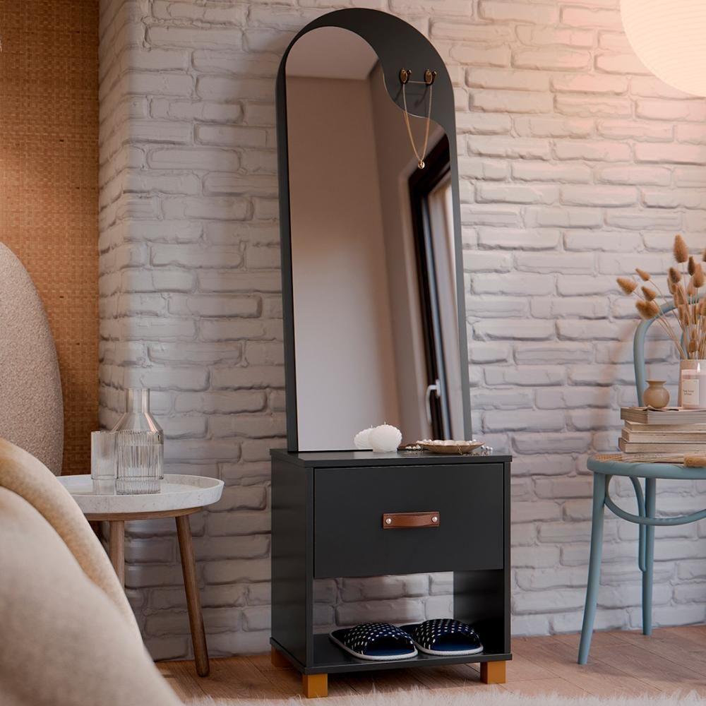 Toucador Penteadeira Com Espelho 1 Gaveta Organic Preto - Ej Móveis - 2