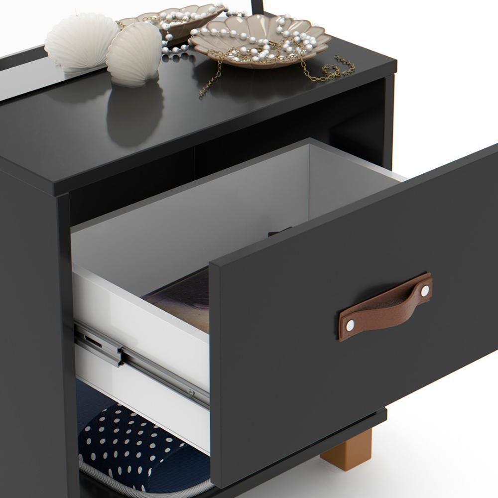 Toucador Penteadeira Com Espelho 1 Gaveta Organic Preto - Ej Móveis - 9