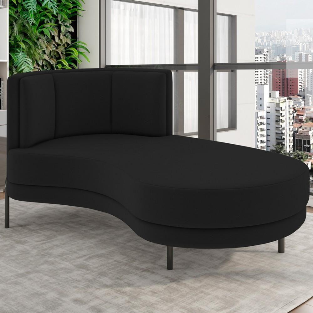Chaise Longue Divã 164cm Braço Esquerdo Logus D06 Veludo Preto - Mpozenato - 2