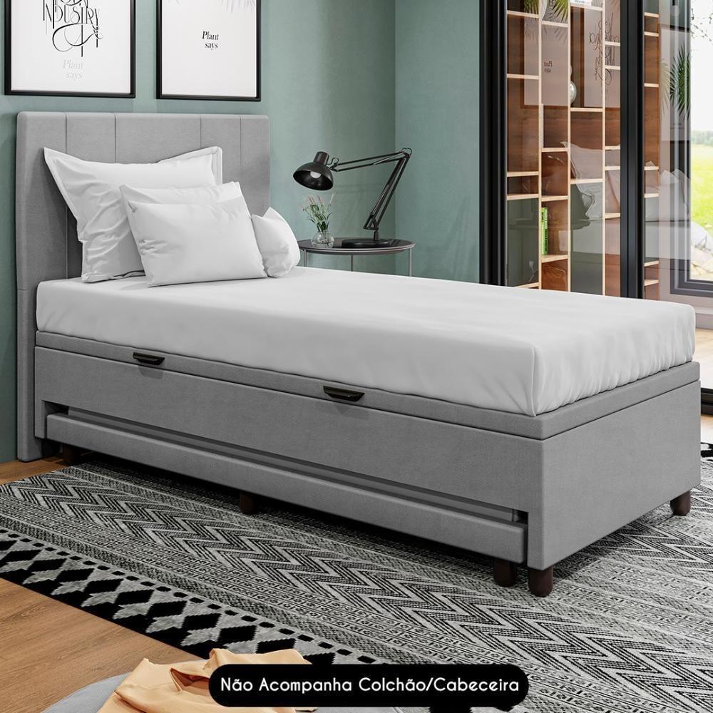 Bicama Box Baú Solteirão 96x188 Cm Samy S05 Veludo Cinza - Mpozenato - 2