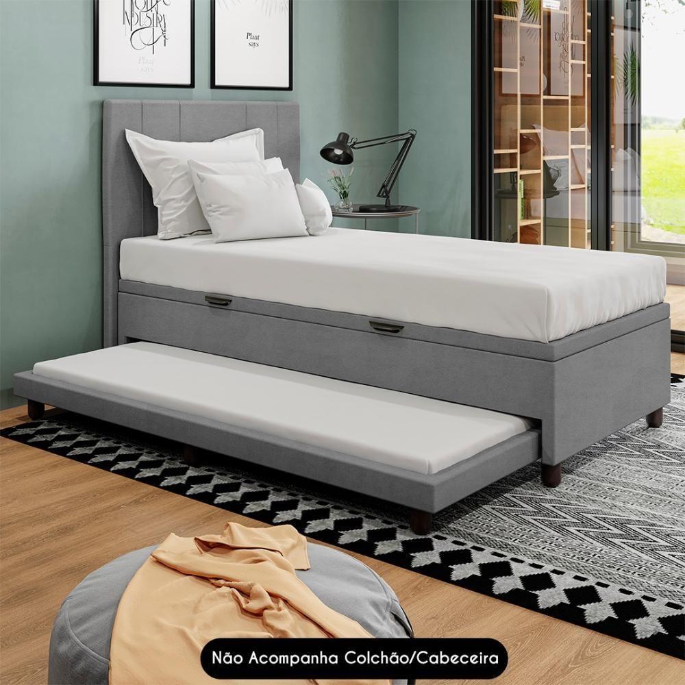 Bicama Box Baú Solteirão 96x188 Cm Samy S05 Veludo Cinza - Mpozenato - 7