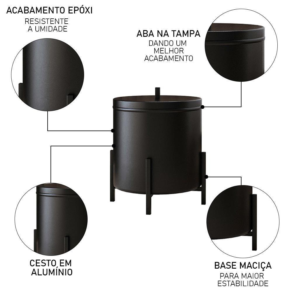 Lixeira Alumínio Com Tampa 6l Luxe D09 Preto - Mpozenato - 3