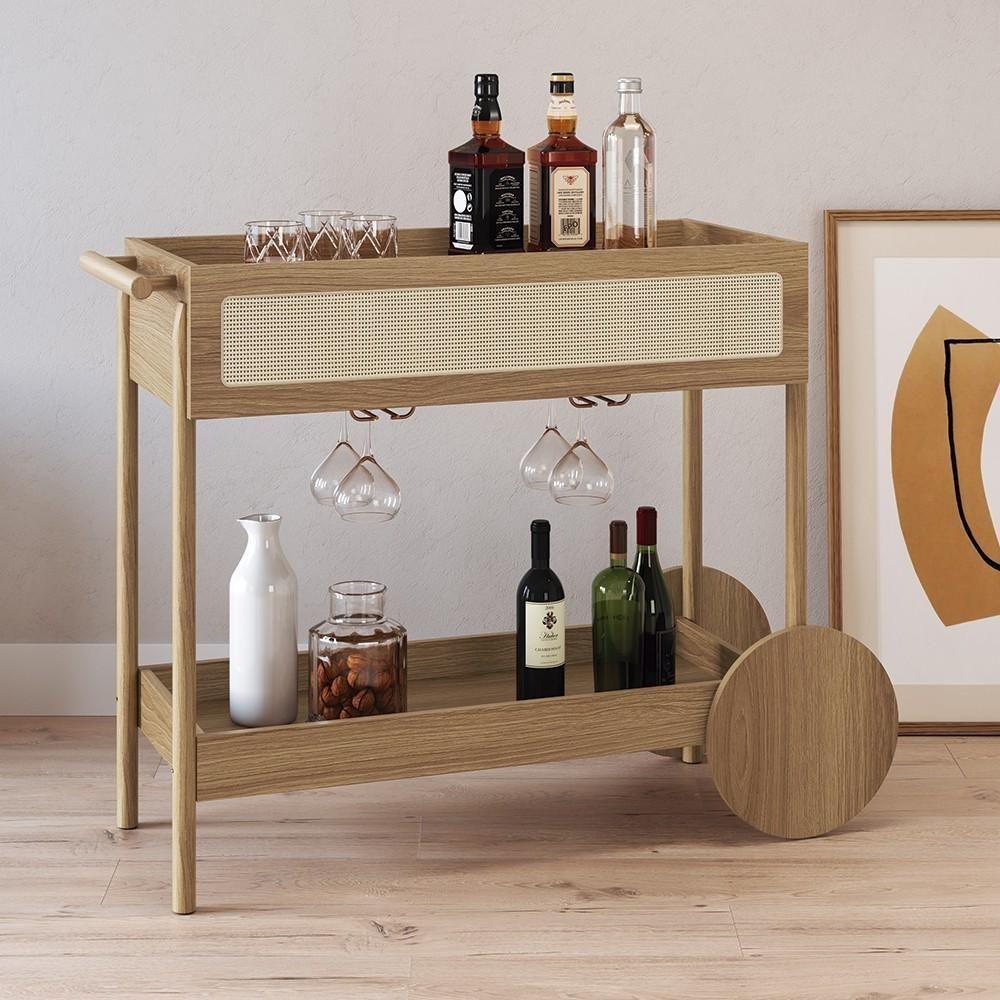 Carrinho Bar 1 Gaveta Porta Taças Pés Madeira Arlo A10 Hanover - Mpozenato - 5