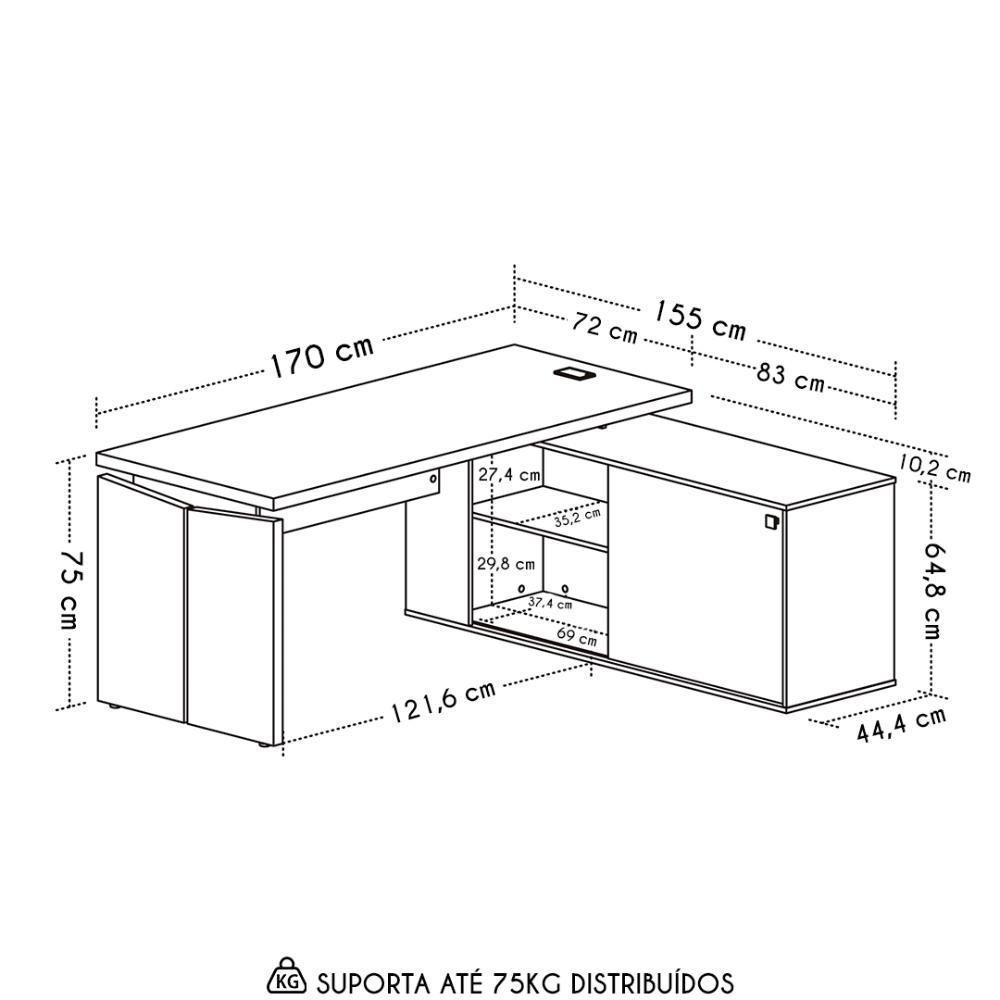 Mesa Escritório Em L Gerência 170cm Corp A06 Freijó-branco - Mpozenato - 4