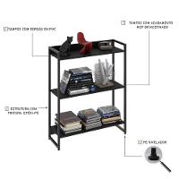 Estante Livreiro Dynamica Industrial 80cm 3 Prateleiras C08 Preto ônix - Mpozenato - 3