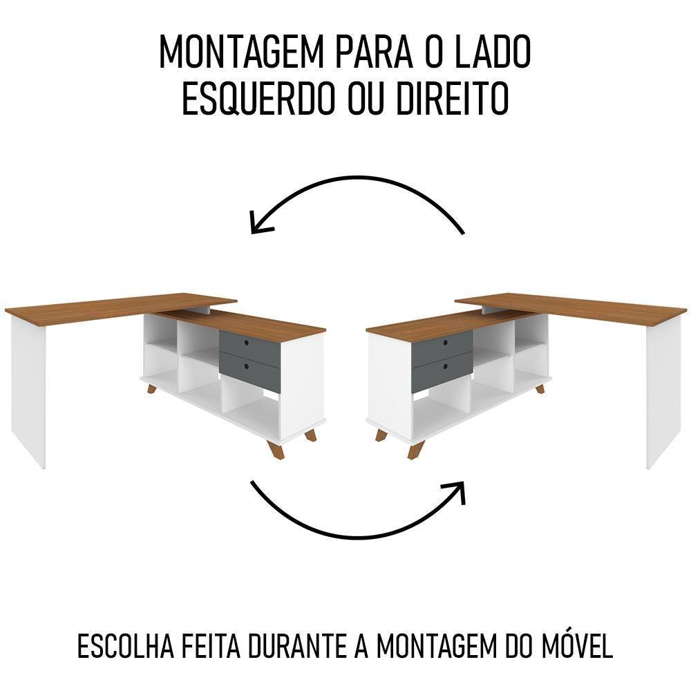 Mesa Escrivaninha Em L 2 Gavetas E Nichos Golden A06 Freijó-grafito-branco - Mpozenato - 9