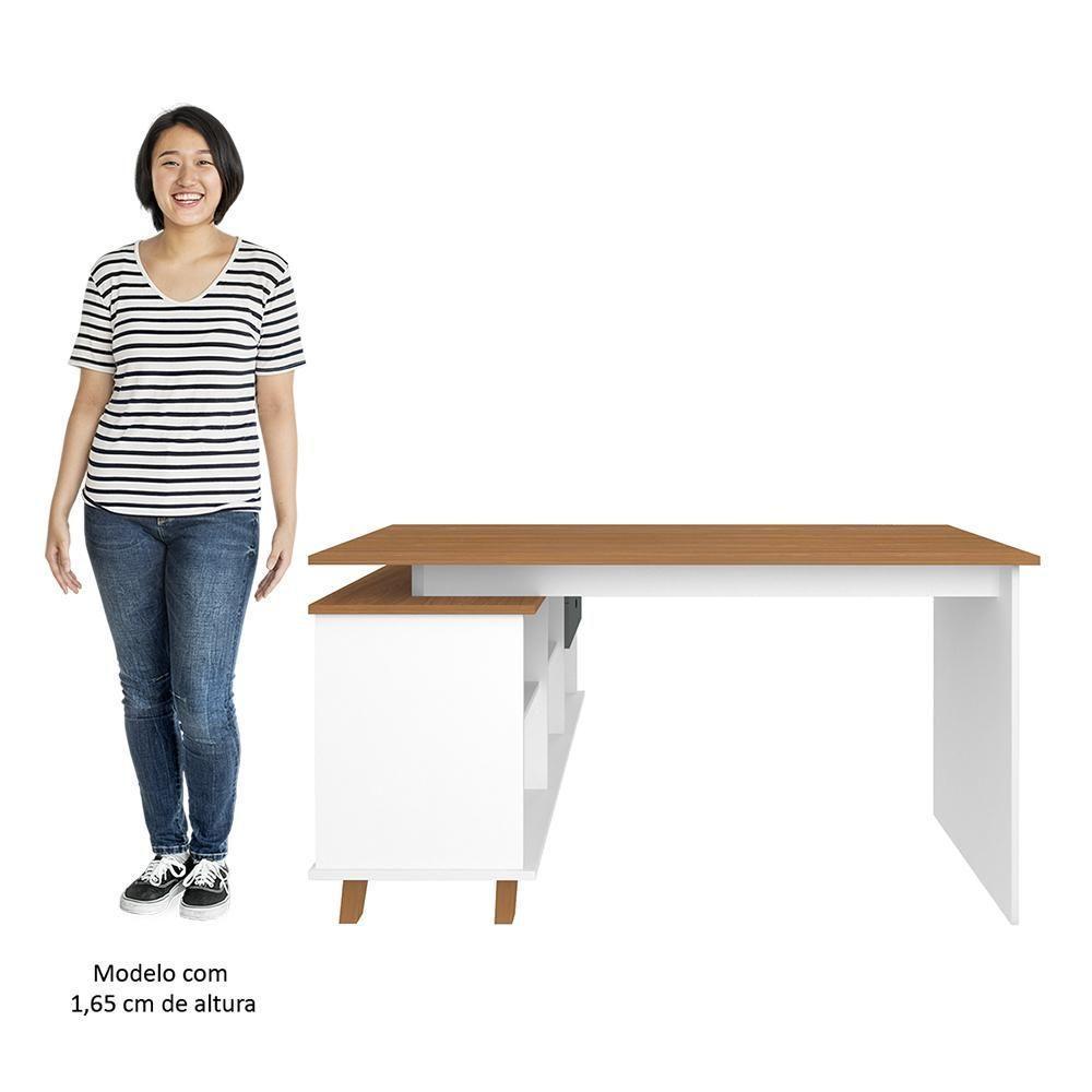 Mesa Escrivaninha Em L 2 Gavetas E Nichos Golden A06 Freijó-grafito-branco - Mpozenato - 10