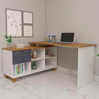 Mesa Escrivaninha Em L 2 Gavetas E Nichos Golden A06 Freijó-grafito-branco - Mpozenato - 6