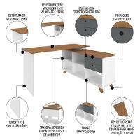 Mesa Escrivaninha Em L 2 Gavetas E Nichos Golden A06 Freijó-grafito-branco - Mpozenato - 7