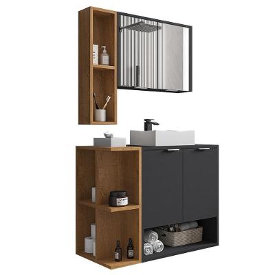 Gabinete De Banheiro Com Cuba E Espelheira Lizzi B02 Preto Fosco-naturalle - Mpozenato