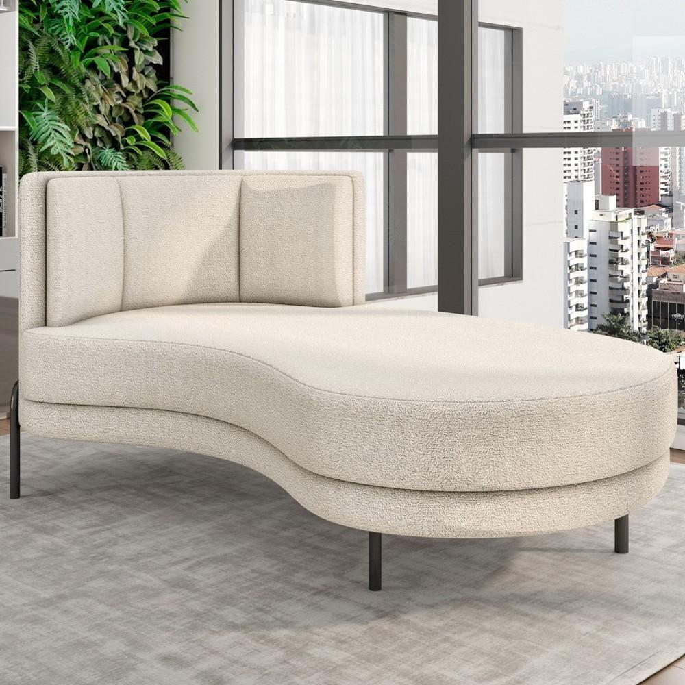 Chaise Longue Divã 164cm Braço Esquerdo Logus D06 Bouclê Bege - Mpozenato - 2