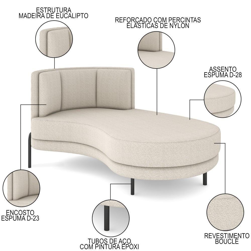 Chaise Longue Divã 164cm Braço Esquerdo Logus D06 Bouclê Bege - Mpozenato - 7