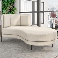 Chaise Longue Divã 164cm Braço Esquerdo Logus D06 Bouclê Bege - Mpozenato - 2
