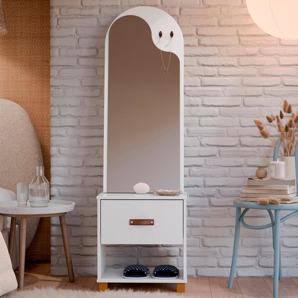 Toucador Penteadeira Com Espelho 1 Gaveta Organic Branco - Ej Móveis - 4