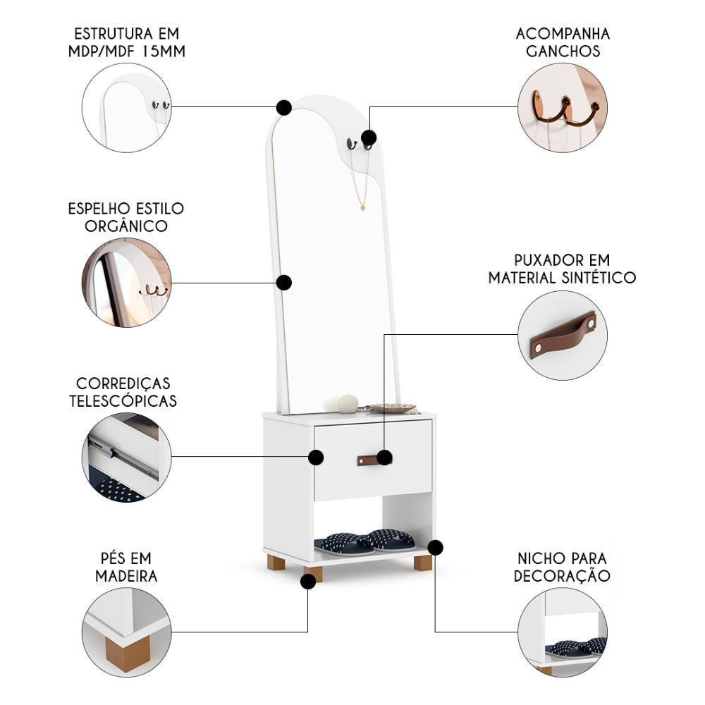 Toucador Penteadeira Com Espelho 1 Gaveta Organic Branco - Ej Móveis - 6
