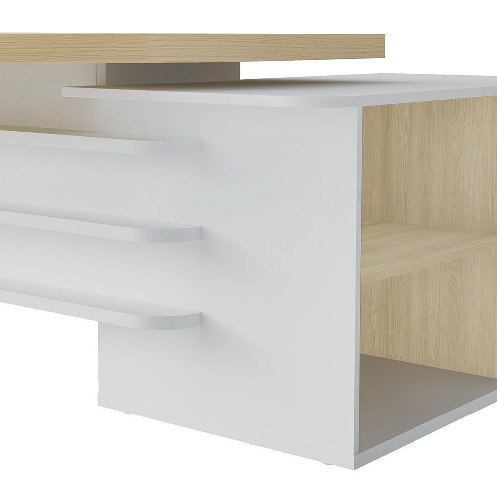 Mesa Em U Presidente Com Tomadas Tamburato Corp A06 Carvalho-branco - Mpozenato - 7