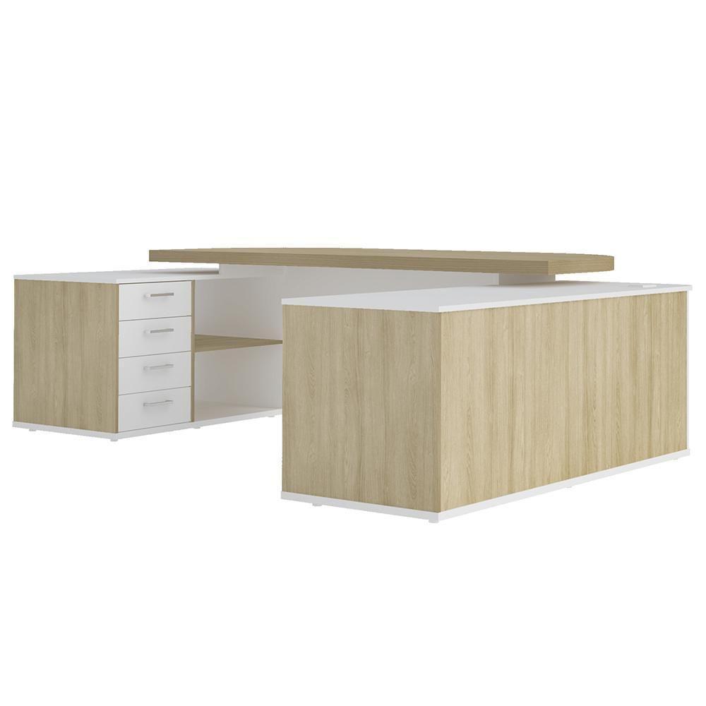 Mesa Em U Presidente Com Tomadas Tamburato Corp A06 Carvalho-branco - Mpozenato - 8