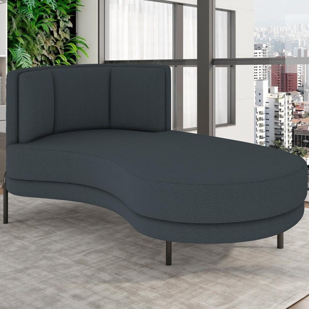 Chaise Longue Divã 164cm Braço Esquerdo Logus D06 Bouclê Chumbo - Mpozenato - 5