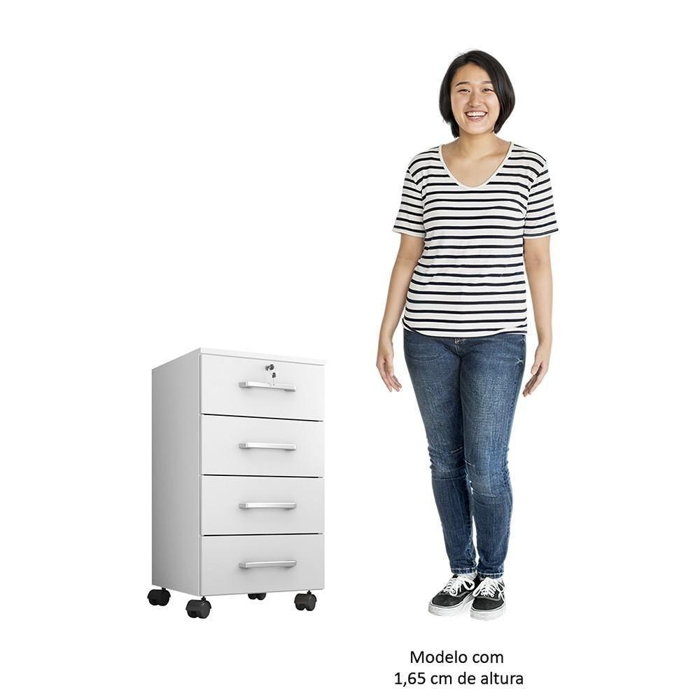 Gaveteiro Escritório 4 Gavetas Com Rodízios Kit 2 Gávea Branco Trama - Móveis Leão - 5