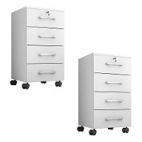 Gaveteiro Escritório 4 Gavetas Com Rodízios Kit 2 Gávea Branco Trama - Móveis Leão - 1