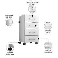 Gaveteiro Escritório 4 Gavetas Com Rodízios Kit 2 Gávea Branco Trama - Móveis Leão - 3