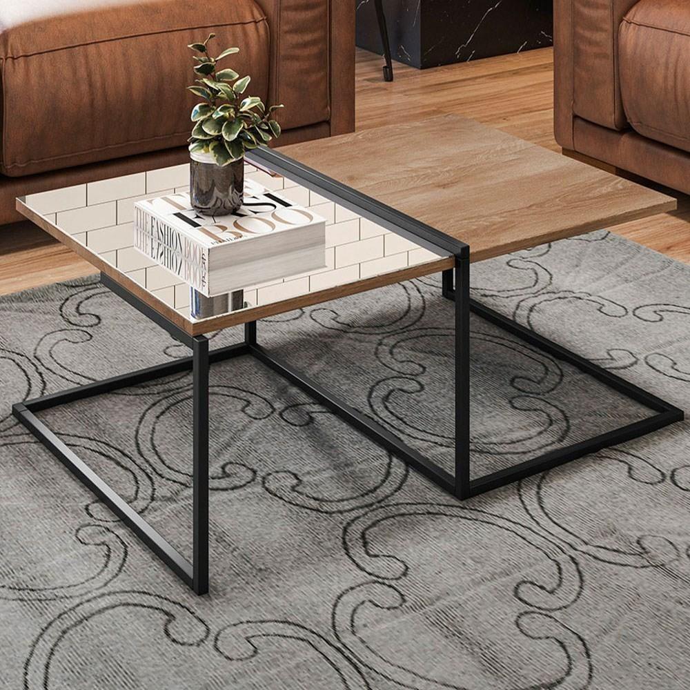 Mesa De Centro Com Espelho Pés Metálicos Estilo Industrial Loft D09 Demolição-preto - Mpozenato - 5