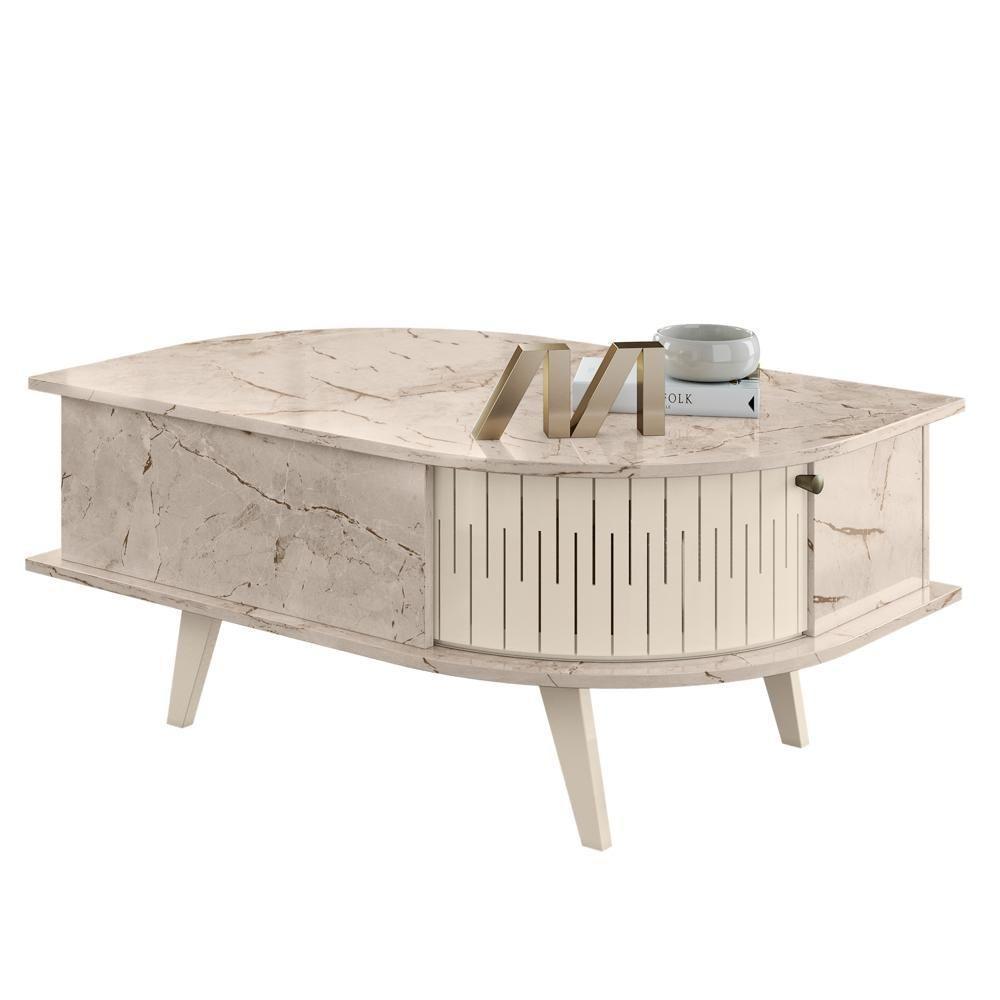Mesa De Centro Moderna Para Sala 90cm Indy M01 Calacata-off White - Mpozenato - 1