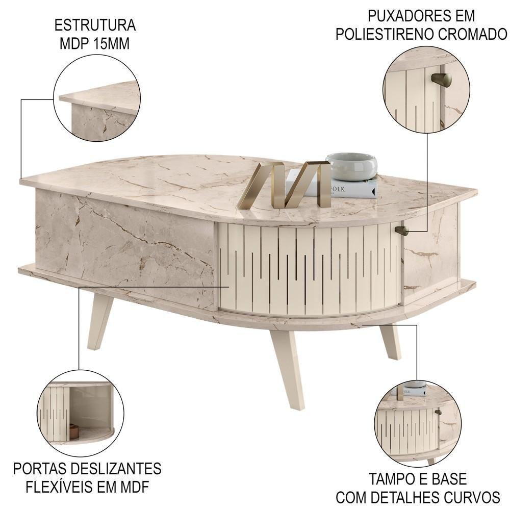 Mesa De Centro Moderna Para Sala 90cm Indy M01 Calacata-off White - Mpozenato - 4