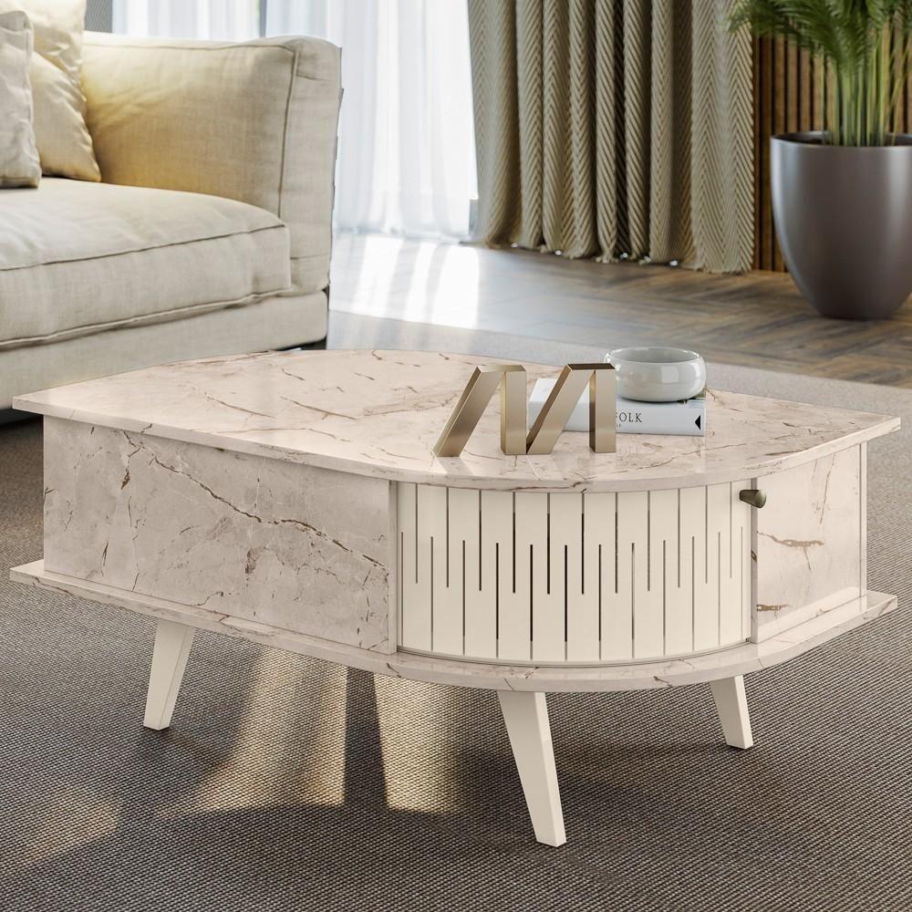 Mesa De Centro Moderna Para Sala 90cm Indy M01 Calacata-off White - Mpozenato - 7