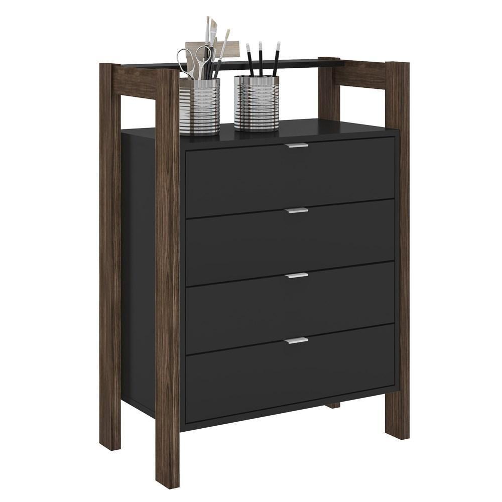 Gaveteiro 4 Gavetas Az1012 Preto-nogal - Tecno Mobili - 1