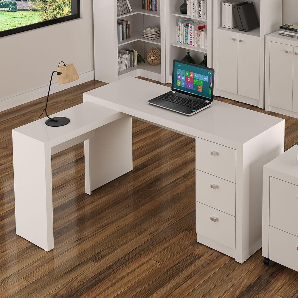 Mesa Em L Para Escritório 3 Gavetas Me4101 Branco - Tecno Mobili - 5