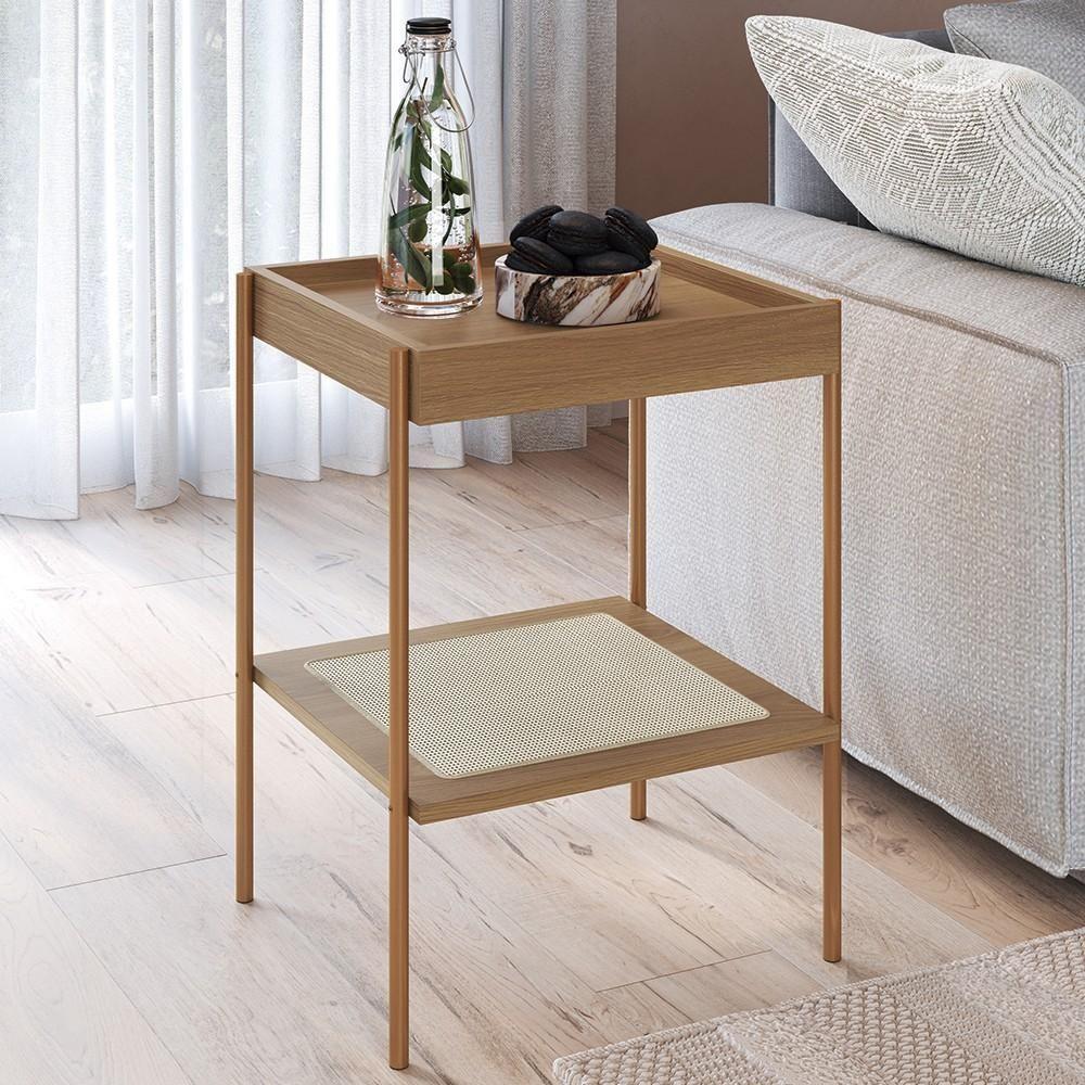 Mesa Lateral Com Prateleira Pé Metal Arlo A10 Hanover-dourado - Mpozenato - 2