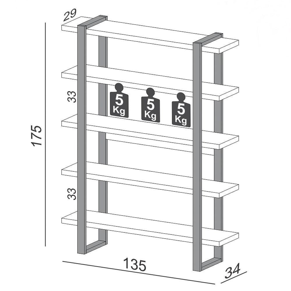 Estante Alta Estilo Industrial 5 Prateleiras F10 Freijó-preto Fosco - Pradel - 4