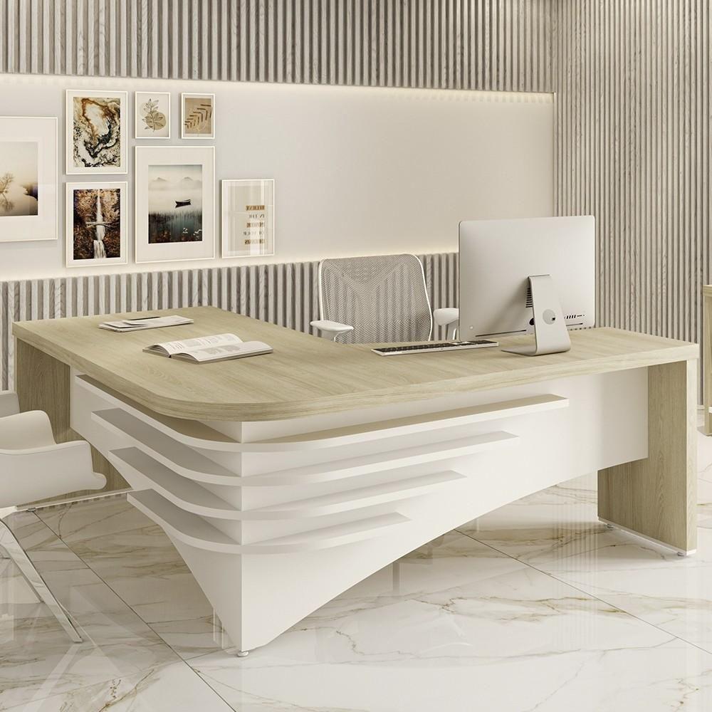 Mesa Diretor Em L Lado Esquerdo 200x180cm Corp A06 Carvalho-branco - Mpozenato - 2