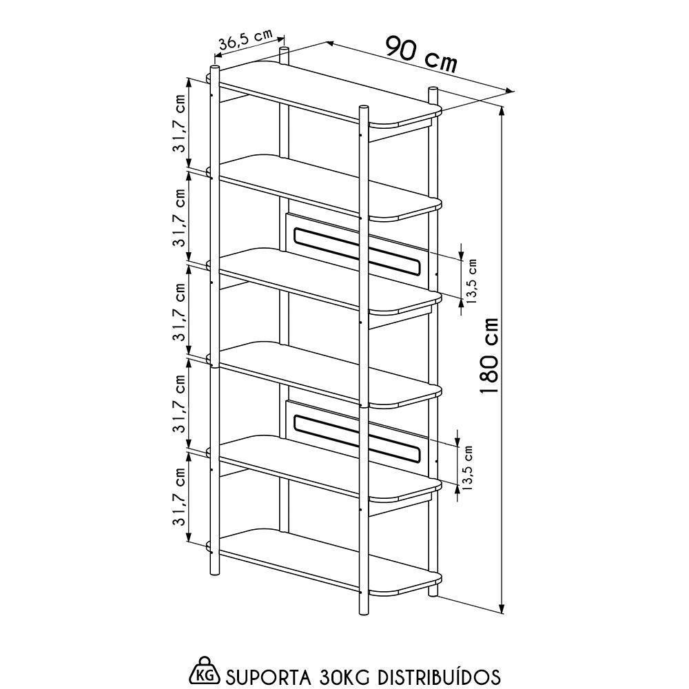 Estante Industrial 6 Prateleiras Pés Madeira Arlo A10 Hanover - Mpozenato - 4