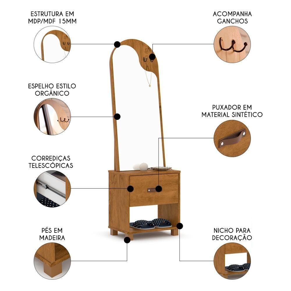 Toucador Penteadeira Com Espelho 1 Gaveta Organic Freijó - Ej Móveis - 3