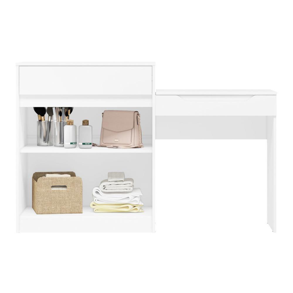 Penteadeira Escrivaninha Com Espelho 2 Portas 1 Gaveta Bent A02 Branco Fosco - Mpozenato - 8