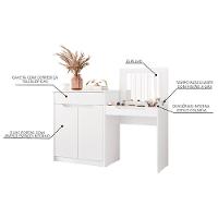 Penteadeira Escrivaninha Com Espelho 2 Portas 1 Gaveta Bent A02 Branco Fosco - Mpozenato - 3