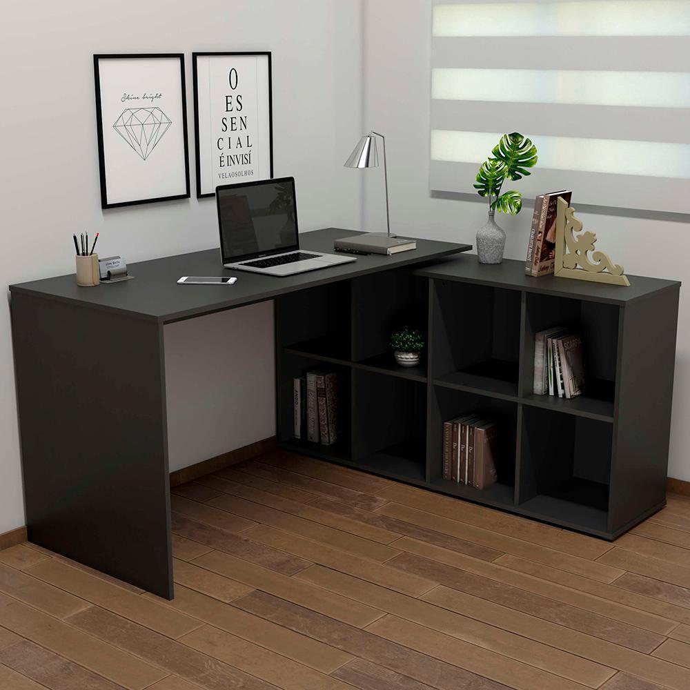 Mesa Escrivaninha Em L 140x130cm 8 Nichos Eron A06 Preto - Mpozenato - 2