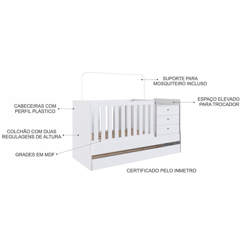 Berço Mini Cama Com Auxiliar Certificado Pelo Inmetro Bb690 Branco - Completa Móveis - 5