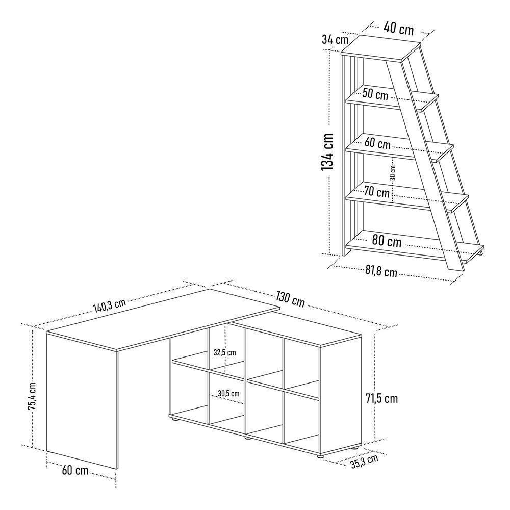 Mesa Escrivaninha Em L Eron E Estante Livreiro Stela A06 Preto - Mpozenato - 4