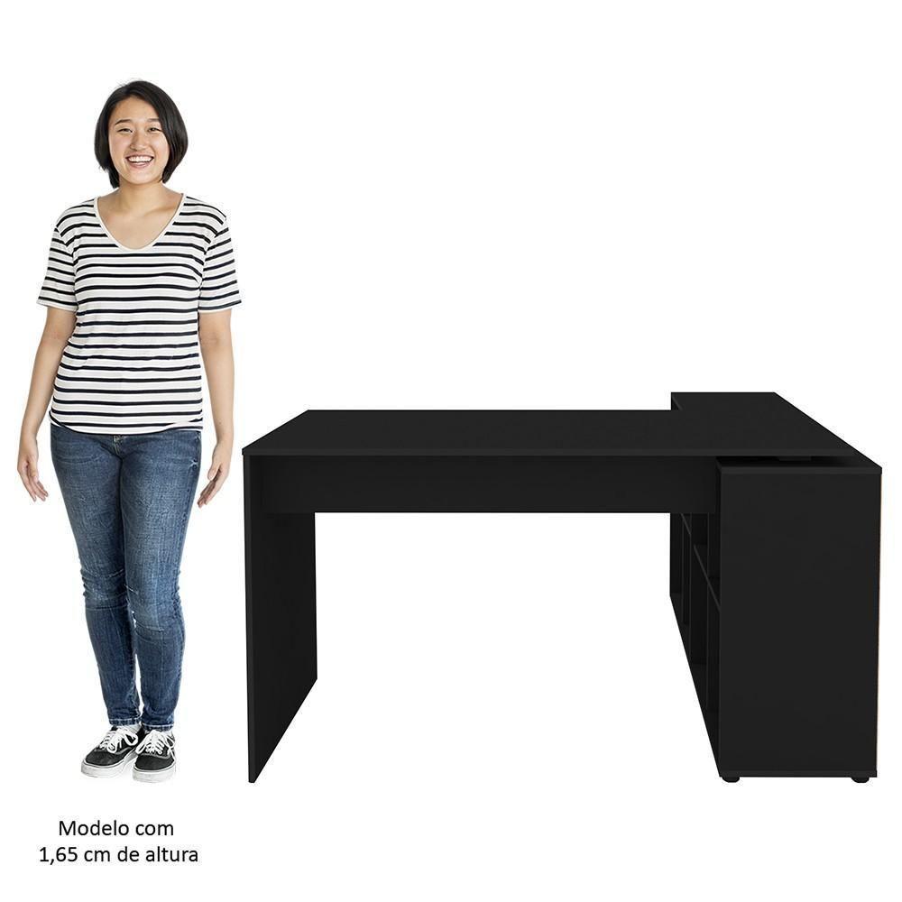 Mesa Escrivaninha Em L Eron E Estante Livreiro Stela A06 Preto - Mpozenato - 8