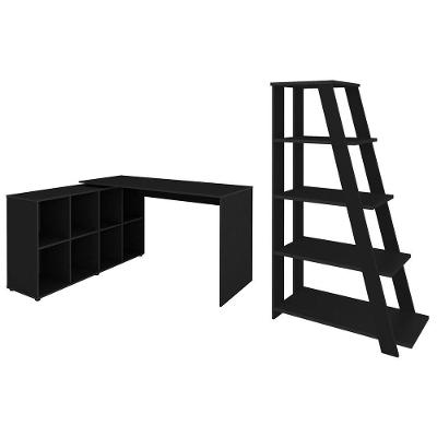 Mesa Escrivaninha em l Eron com Estante Livreiro Stela A06 MDF 140.3cm Preto
